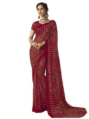 Maroon printed chiffon saree with blouse 1