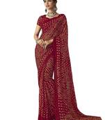 Maroon printed chiffon saree with blouse