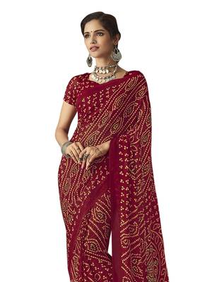 Maroon printed chiffon saree with blouse 2