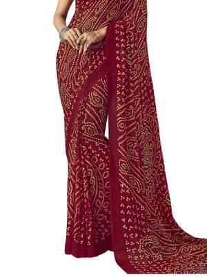 Maroon printed chiffon saree with blouse 3