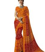 Yellow printed chiffon saree with blouse