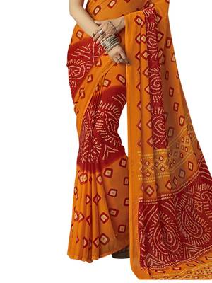 Yellow printed chiffon saree with blouse 3