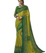 Green printed chiffon saree with blouse