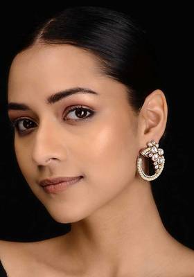 Gold Tone Victorian Polki And Pearl Stud Earrings
 1