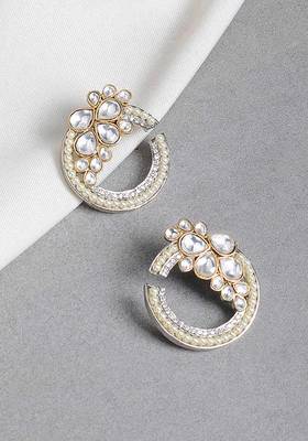 Gold Tone Victorian Polki And Pearl Stud Earrings
 2