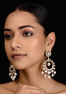 Gold Tone Victorian Polki And Pearl Earrings
 1