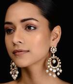 Gold Tone Victorian Polki And Pearl Earrings
