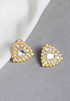 Gold Tone Polki Stud Earrings
 2