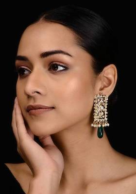 Gold Tone Aari And Pearl Jadau Earrings
 1