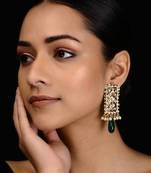Gold Tone Aari And Pearl Jadau Earrings
