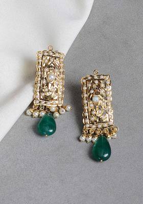 Gold Tone Aari And Pearl Jadau Earrings
 2