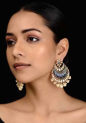 Blue Gold Tone Kundan Inspired Meenakari Earrings
 1