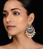 Blue Gold Tone Kundan Inspired Meenakari Earrings
