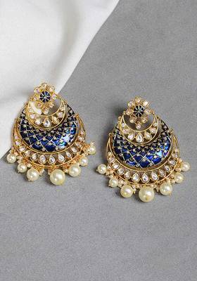 Blue Gold Tone Kundan Inspired Meenakari Earrings
 2
