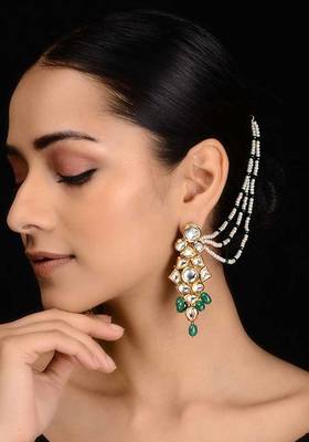 Green Gold Tone Kundan Inspired Onyx Earrings
 1