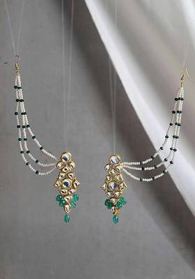 Green Gold Tone Kundan Inspired Onyx Earrings
 2