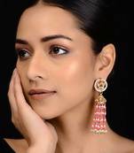 Pink Gold Tone Kundan Inspired Jhumkis
