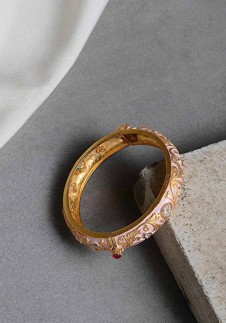 Powder Pink Gold Tone Meenakari Bangle Glitterati by Alankriti 2979493