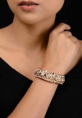 Gold Tone Jadau And Aari Pearl Bangle
 1