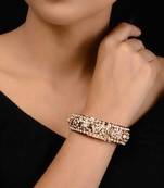 Gold Tone Jadau And Aari Pearl Bangle
