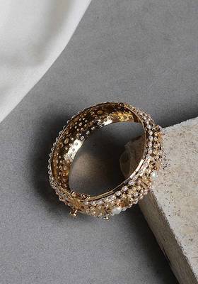 Gold Tone Jadau And Aari Pearl Bangle
 2