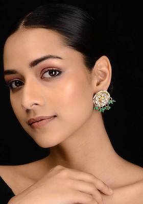 Green Gold Tone Polki And Jade Stud Earrings
 1