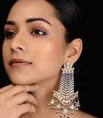 Blue-White Gold Tone Kundan Inspired Pearl Earrings
