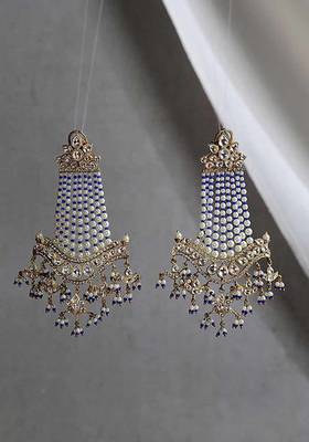 Blue-White Gold Tone Kundan Inspired Pearl Earrings
 2