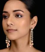 Pink-White Gold Tone Kundan Inspired Tassel Earrings
