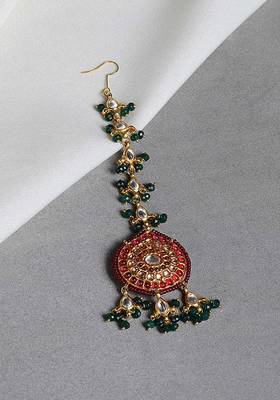 Red-Green Kundan Inspired Jadau Maang Tikka
 2