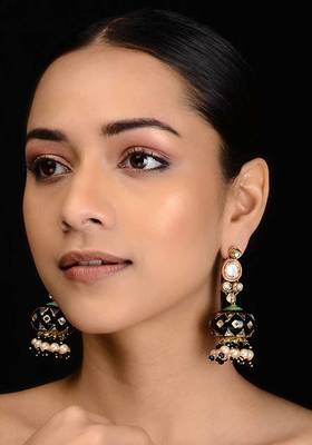 Black Kundan Inspired Meenakari Jhumkis
 1