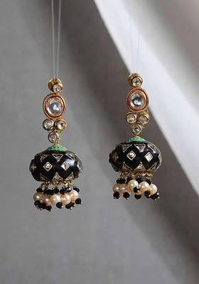 Black Kundan Inspired Meenakari Jhumkis
 2