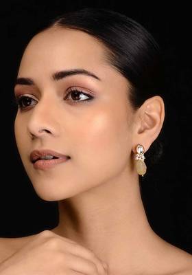 Yellow Gold Tone Kundan Inspired Earrings
 1