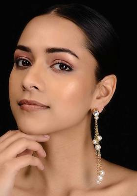 Gold Tone Kundan Inspired Pearl Earrings
 1