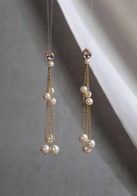 Gold Tone Kundan Inspired Pearl Earrings
 2