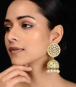 Green Gold Tone Kundan Inspired Meenakari Jhumkis
