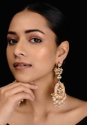 Pink Gold Tone Kundan Inspired Meenakari Earrings
 1