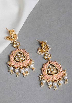 Pink Gold Tone Kundan Inspired Meenakari Earrings
 2