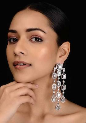 Silver Tone Diamante Earrings
 1