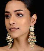 Turquoise Gold Tone Kundan Inspired Jhumkis
