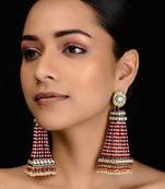 Red Gold Tone Kundan Inspired Jhumkis
