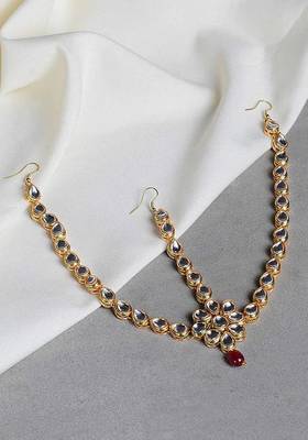 Red Gold Tone Kundan Inspired Mathapatti
 2