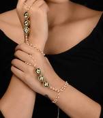 Green Gold Tone Kundan Inspired Pearl Haathphool
