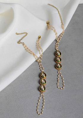 Green Gold Tone Kundan Inspired Pearl Haathphool
 2
