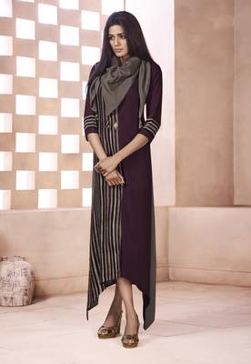 Wine Printed Cotton Poly Cotton Kurtis 1