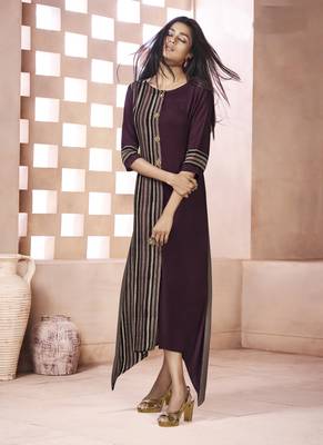 Wine Printed Cotton Poly Cotton Kurtis 2