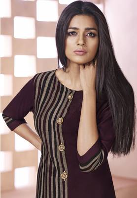 Wine Printed Cotton Poly Cotton Kurtis 3