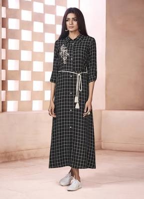 Black Printed Cotton Poly Cotton Kurtis 1