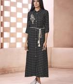 Black Printed Cotton Poly Cotton Kurtis