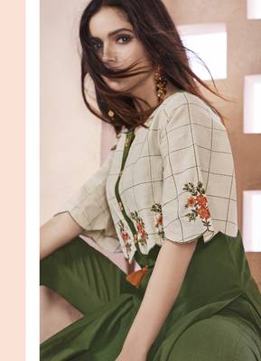 Olive Embroidered Cotton Poly Cotton Kurtis 2